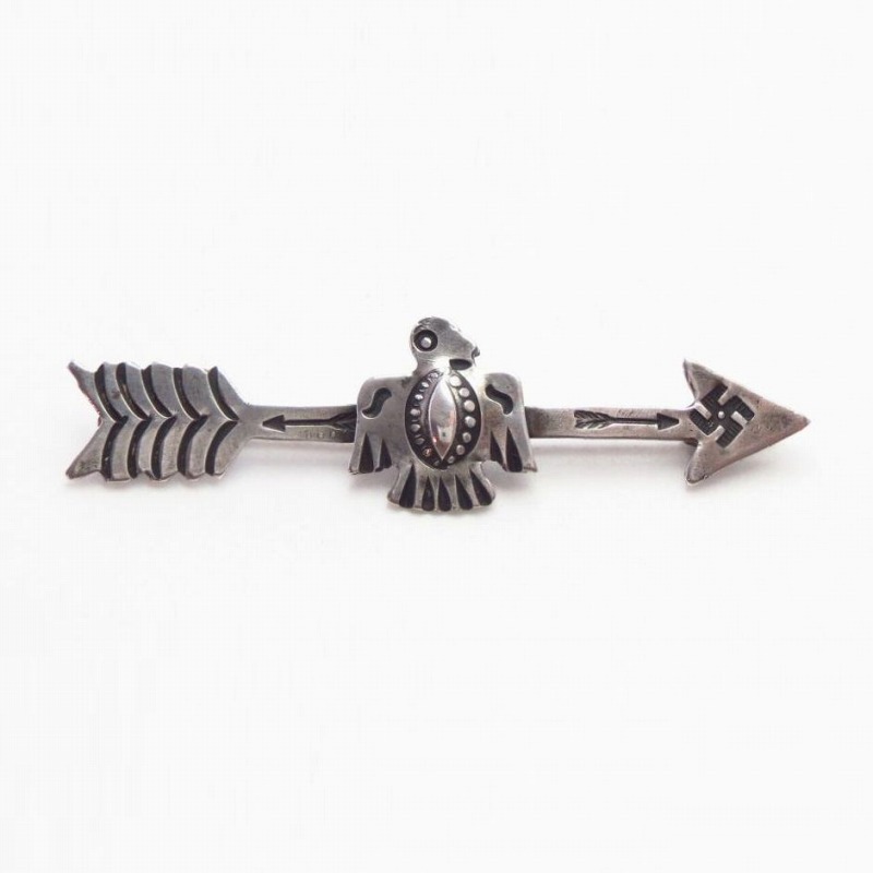Atq 卍 Stamped Arrow & Thunderbird Shape Silver Pin c.1930～