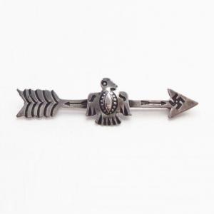 Atq 卍 Stamped Arrow & Thunderbird Shape Silver Pin c.1930～