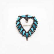 Old Zuni Turquoise NeedlePoint Heart Shape Pin & Top c.1970～