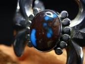 Vintage Navajo Cast Silver Cuff Bracelet w/Bisbee TQ c.1965～