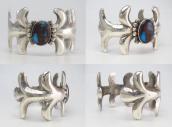 Vintage Navajo Cast Silver Cuff Bracelet w/Bisbee TQ c.1965～