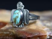 Atq Stamped T-bird Face Ring w/Green Turquoise c.1945～