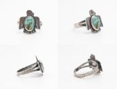 Atq Stamped T-bird Face Ring w/Green Turquoise c.1945～