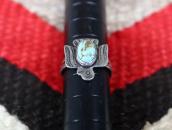 Atq Stamped T-bird Face Ring w/Green Turquoise c.1945～