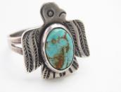 Atq Stamped T-bird Face Ring w/Green Turquoise c.1945～