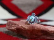 Atq Stamped T-bird Face Ring w/Green Turquoise c.1945～