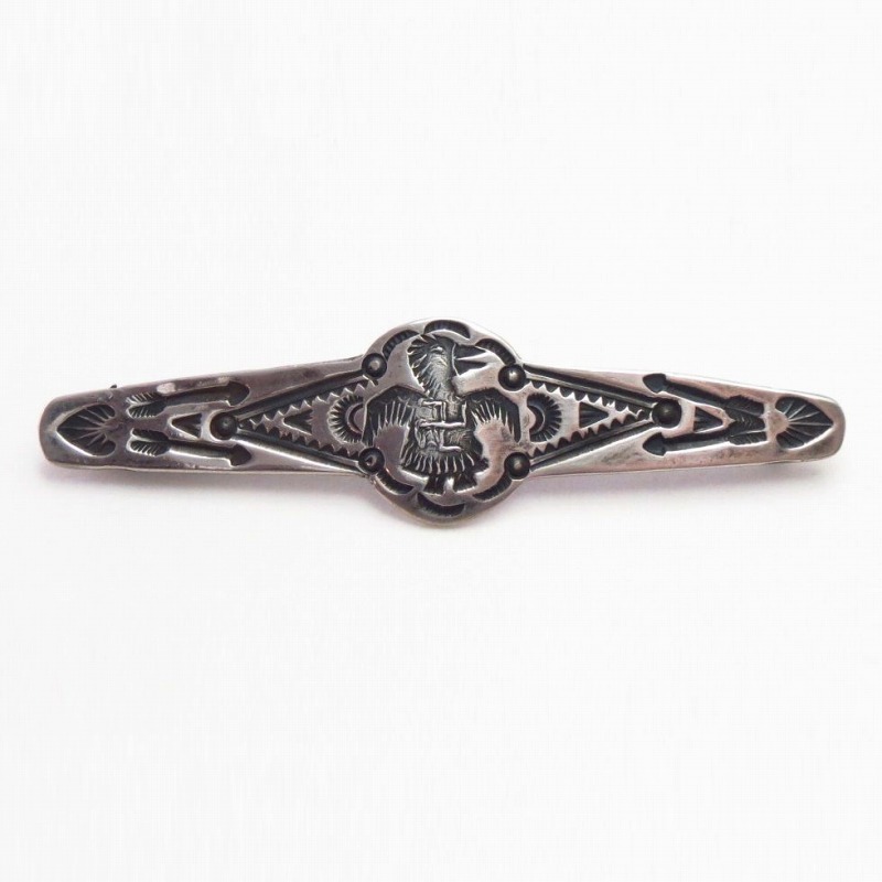 Atq Navajo 卍 Thunderbird & Arrows Stamped Silver Pin c.1930