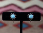 Vtg Concho Face Earring w/Gem Quality No.8 Turquoise c.1940～