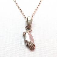 Vintage Praying Hands Fob Silver Necklace