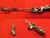Vintage Praying Hands Fob Silver Necklace