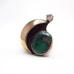 Vintage Moon Shape Silver&Gold Ring w/TQ ・ Diamond