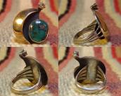 Vintage Moon Shape Silver&Gold Ring w/TQ ・ Diamond