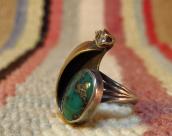 Vintage Moon Shape Silver&Gold Ring w/TQ ・ Diamond