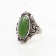 Atq Navajo 卍 Stamped Cigar Band Ring w/Aventurine  c.1925～