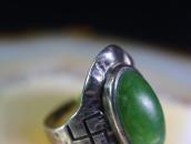 Atq Navajo 卍 Stamped Cigar Band Ring w/Aventurine  c.1925～