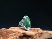 Atq Navajo 卍 Stamped Cigar Band Ring w/Aventurine  c.1925～