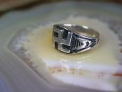 Atq Navajo 卍 Applique & Arrows Stamped Silver Ring  c.1925～