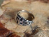 Atq Navajo 卍 Applique & Arrows Stamped Silver Ring  c.1925～