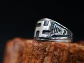 Atq Navajo 卍 Applique & Arrows Stamped Silver Ring  c.1925～