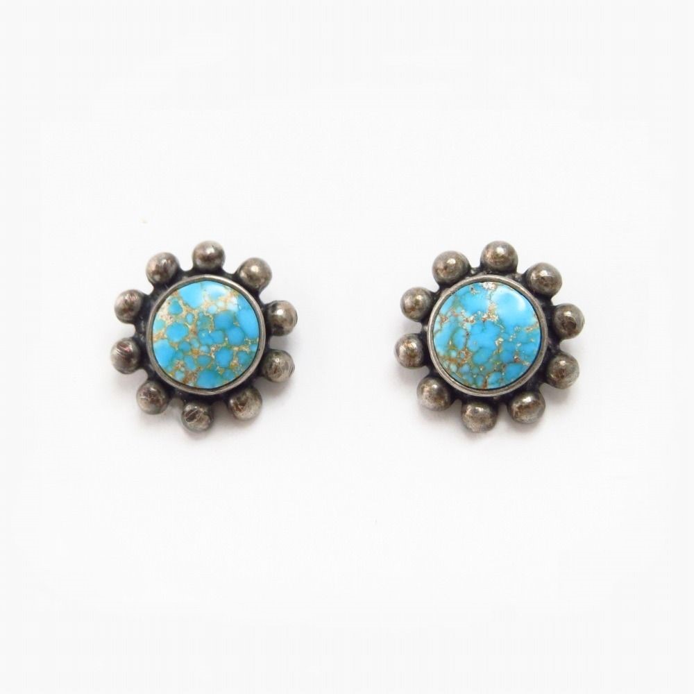 Vtg Concho Face Earring w/Gem Quality No.8 Turquoise c.1940～