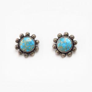 Vtg Concho Face Earring w/Gem Quality No.8 Turquoise c.1940～