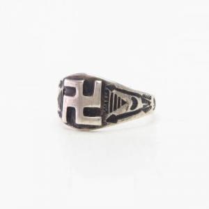 Atq Navajo 卍 Applique & Arrows Stamped Silver Ring  c.1925～
