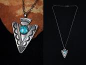 Atq Navajo Stamped Arrowhead Fob w/Turquoise Necklace c.1930