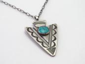 Atq Navajo Stamped Arrowhead Fob w/Turquoise Necklace c.1930