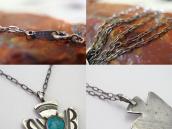 Atq Navajo Stamped Arrowhead Fob w/Turquoise Necklace c.1930
