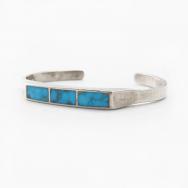 Vintage Zuni Gem Quality Turquoise Inlay Narrow Cuff c.1950～