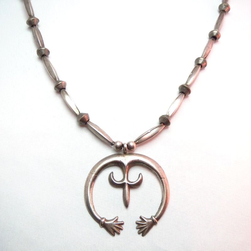 Vintage Bench Made Silver Bead Necklace w/Cast Naja  c.1950