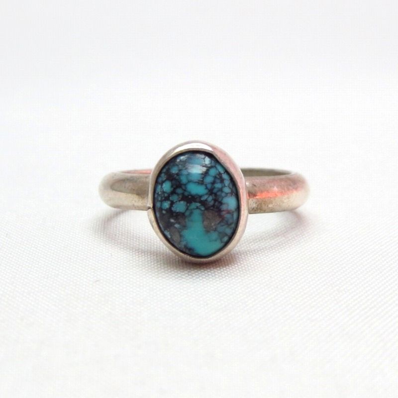 OLD PAWN Silver Ring w/SpiderWeb Turquoise