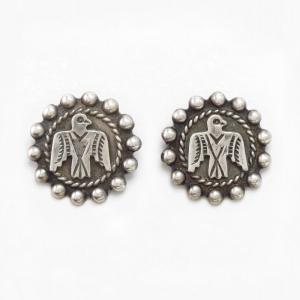 Vtg Thunderbird Applique Concho Screw-back Earring c.1940～