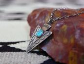 Atq Navajo Stamped Arrowhead Fob w/Turquoise Necklace c.1930