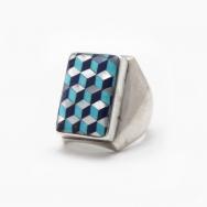 【Allen Brown】Navajo Optical Stone Inlay Seal Ring c.1975～