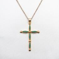 OLD Zuni 14K Gold & NeedlePoint TQ Cross Fob Necklace c.1980
