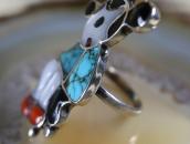 Vintage Zuni Gem Turquoise Inlay『Mickey?』Silver Ring c.1975～