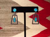Vtg Zuni Turquoise Inlay Dangle Screw-back Earring  c.1950～