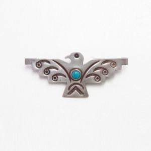 Antique Navajo Stamped T-bird Shaped Pin w/Turquoise c.1930～