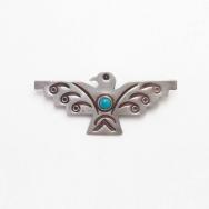 Antique Navajo Stamped T-bird Shaped Pin w/Turquoise c.1930～