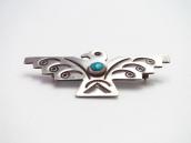 Antique Navajo Stamped T-bird Shaped Pin w/Turquoise c.1930～