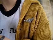 Antique Navajo Stamped T-bird Shaped Pin w/Turquoise c.1930～