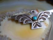 Antique Navajo Stamped T-bird Shaped Pin w/Turquoise c.1930～