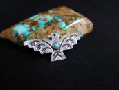 Antique Navajo Stamped T-bird Shaped Pin w/Turquoise c.1930～