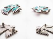 Vtg Zuni Gem Turquoise Inlay Thunderbird Pin Brooch  c.1960～