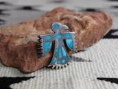 Vtg Zuni Gem Turquoise Inlay Thunderbird Pin Brooch  c.1960～