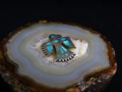 Vtg Zuni Gem Turquoise Inlay Thunderbird Pin Brooch  c.1960～