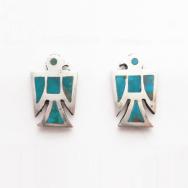 Vintage Zuni Gem Turquoise Inlay Thunderbird Earring c.1960～