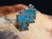 Vintage Zuni Gem Turquoise Inlay Thunderbird Earring c.1960～