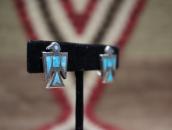 Vintage Zuni Gem Turquoise Inlay Thunderbird Earring c.1960～